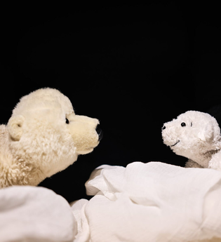 Papa Eisbär und Lars, der Eisbär schauen sich an