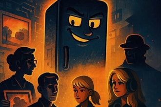 gezeichnetes Szenenfote der fünf Gauner bei Nacht