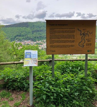 Weitersehen-Schild  vor Ausblick nach Neckargemünd. und neben Informationstafel | © Landratsamt Rhein-Neckar-Kreis