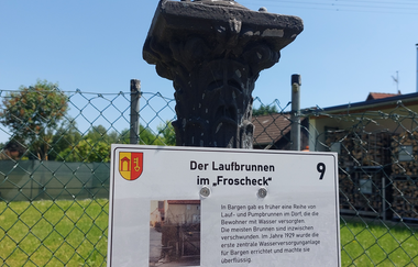 Schild Station Nr. 9 : Der Laufbrunnen im "Froscheck" | © Gemeinde Helmstadt-Bargen