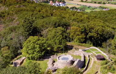 Luftaufnahme der Burgruine mit Wald | © Thomas Fischer