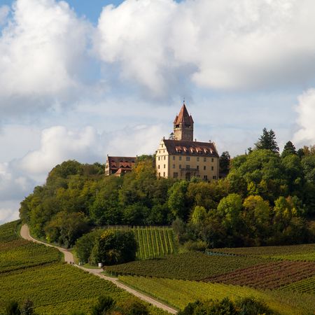 Schloss Stockheim umrahmt von Weinbergen