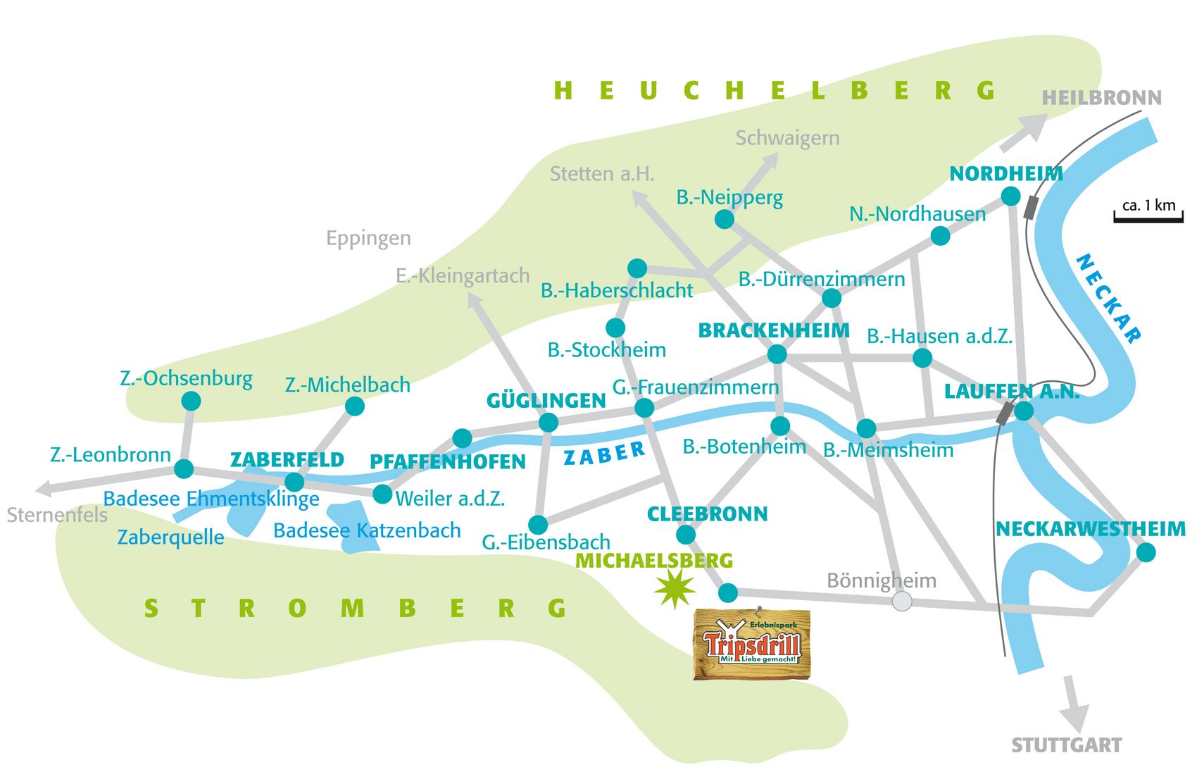 Grafische Karte der Neckar-Zaber-Region